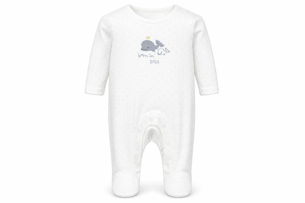 M&S Baby White Polka Dot Cotton Babygrow One-Piece Size Newborn   - BORN IN 2022