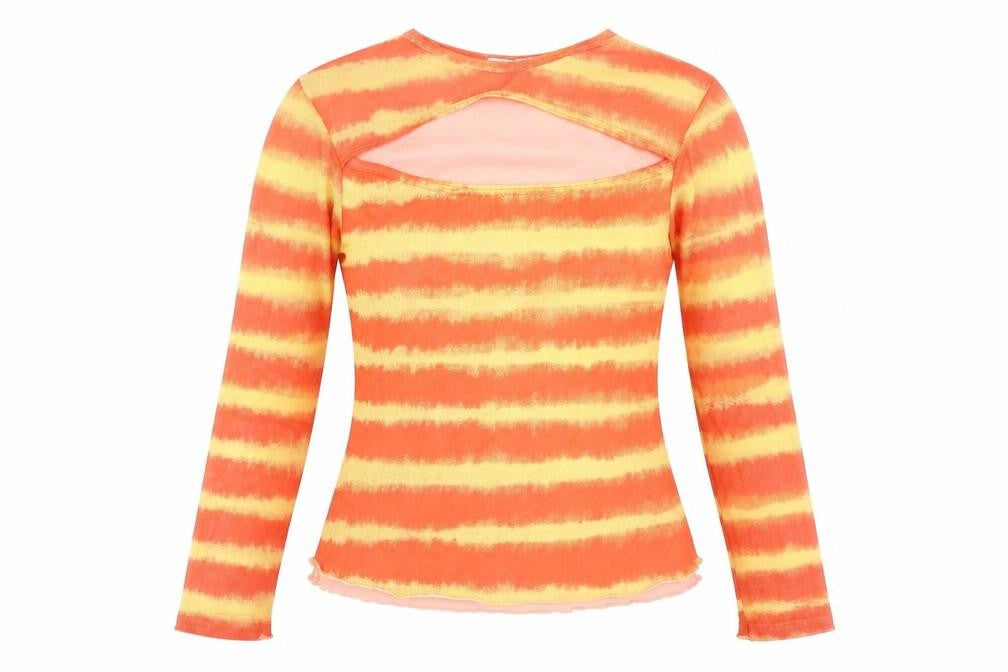Front view of ROKOKO women’s multicoloured striped basic t-shirt, size M, round neck
