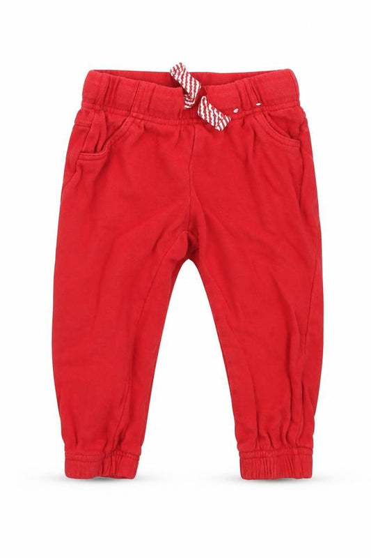 Front view of F&F Baby Red Cotton Jogger Trousers, size 18-24, Months