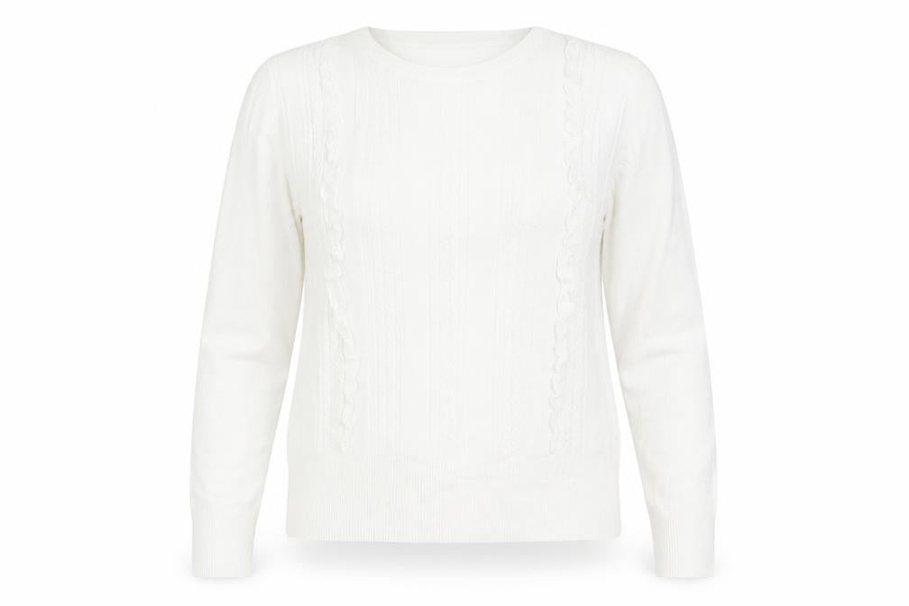 Front view of Oasis women’s white striped viscose basic t-shirt, size M, round neck
