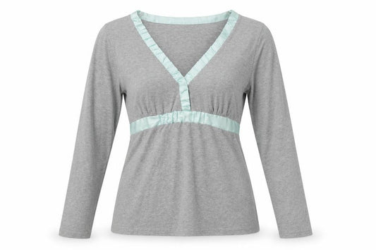 Front view of Lepel women’s grey cotton top pyjama top, size UK 12