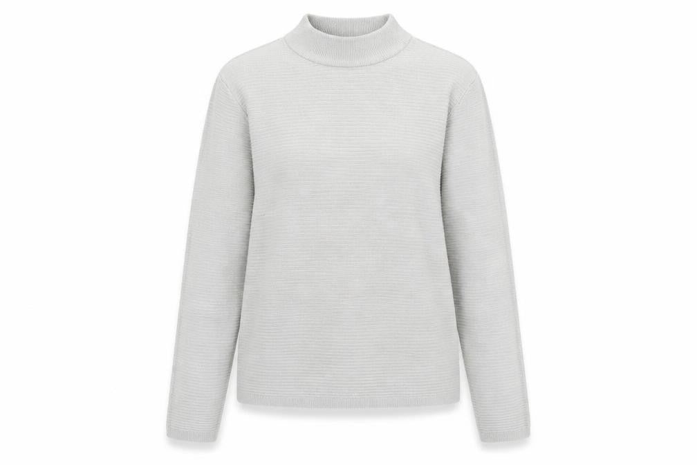 Front view of Vero Moda women’s grey round neck acrylic jumper, size S