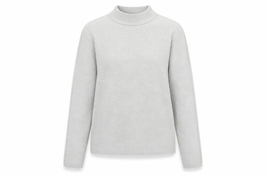 Front view of Vero Moda women’s grey round neck acrylic jumper, size S