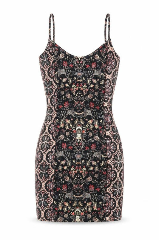 Front view of Topshop women’s multicoloured floral polyester bodycon, size UK 6, scoop neck
