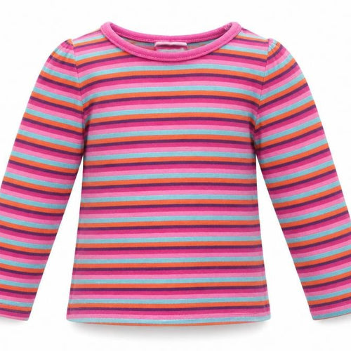 Cherokee Girls Multicoloured Striped Cotton Pullover T-Shirt Size 2-3 Years Round Neck