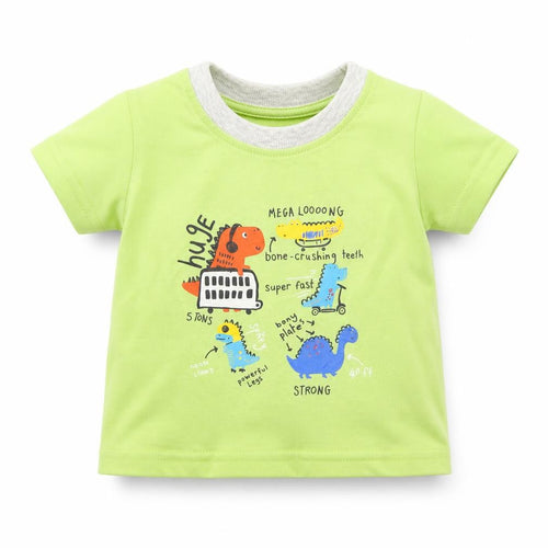George Boys Green  Cotton Basic T-Shirt Size 0-3 Months Round Neck  - DINOSAURS