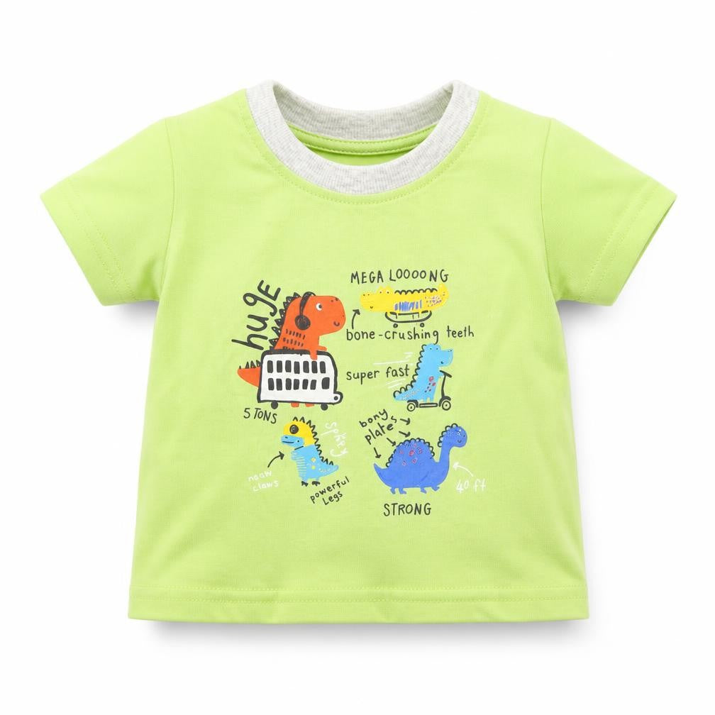 George Boys Green  Cotton Basic T-Shirt Size 0-3 Months Round Neck  - DINOSAURS