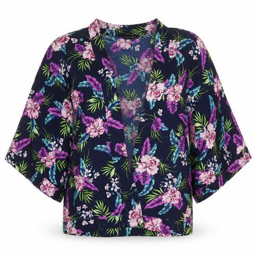 New Look Womens Blue V-Neck Floral Polyester Cardigan Jumper Size 12