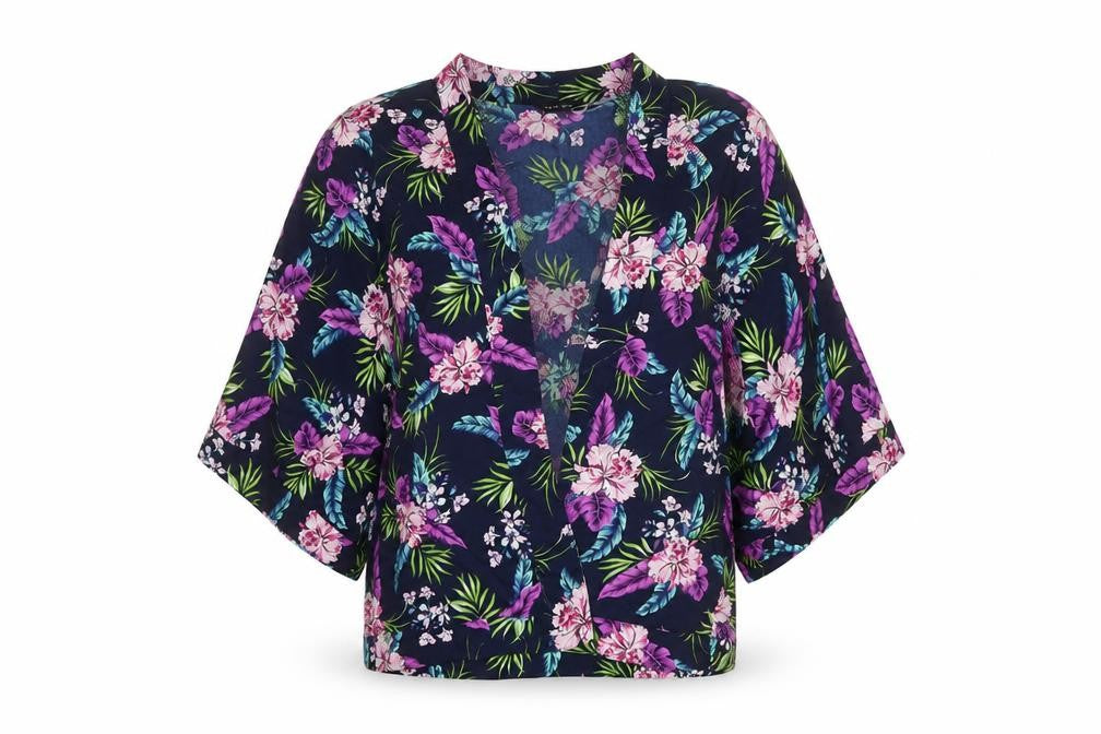 New Look Womens Blue V-Neck Floral Polyester Cardigan Jumper Size 12
