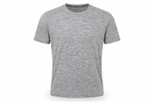 Front view of Stadium men’s grey polyester t-shirt, size L, round neck
