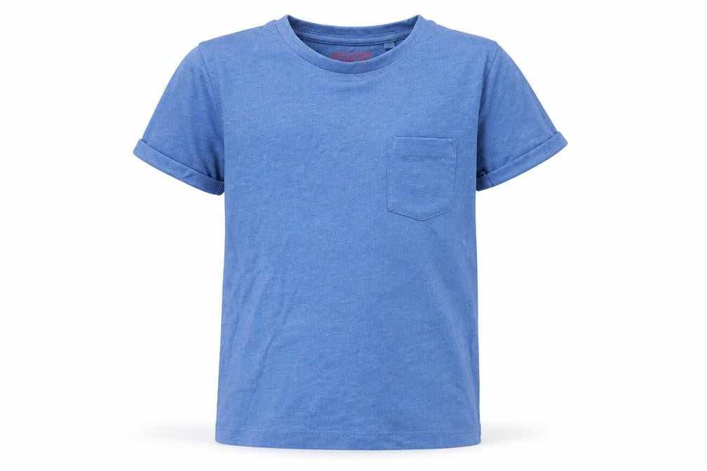 Front view of Next boys’ blue cotton basic t-shirt, size 8, years round neck
