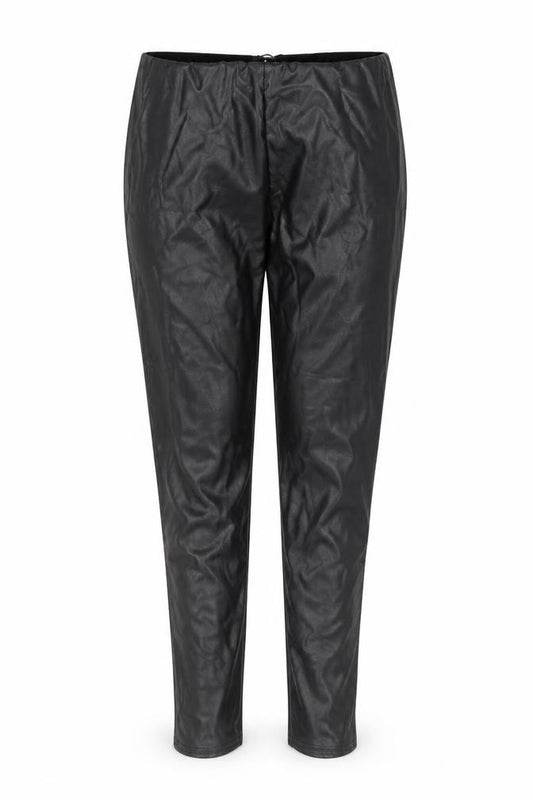 Front view of PRETTYLITTLETHING women’s black polyester trousers, size UK 12, 28-inch leg regular