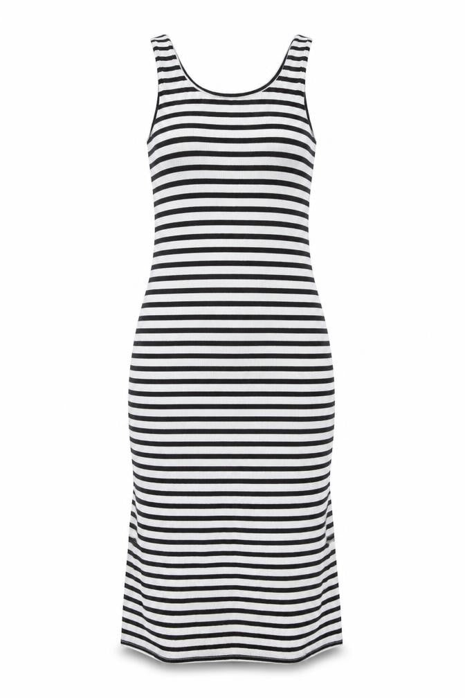 Front view of New Look women’s white striped polyester a-line, size UK 8, round neck