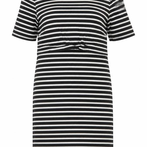 Topshop Womens Black Striped Viscose A-Line  Size 14 Round Neck