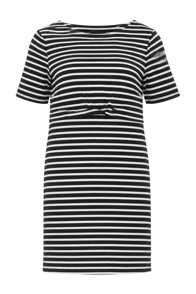 Topshop Womens Black Striped Viscose A-Line  Size 14 Round Neck