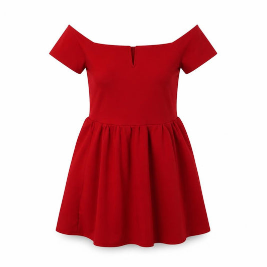 Front view of Select women’s red polyester fit & flare, size UK 12, round neck