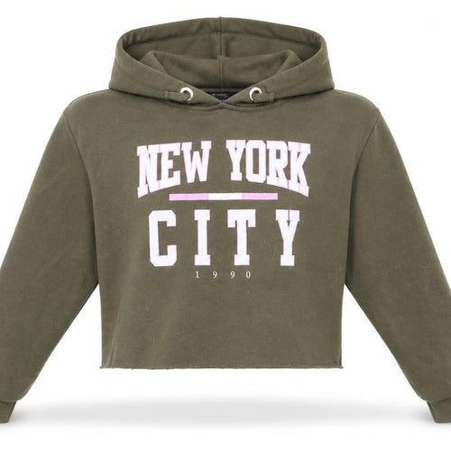 New Look 915 Generation Girls Green  Polyester Pullover Hoodie Size 14-15 Years   - New York City Olive Green Cropped