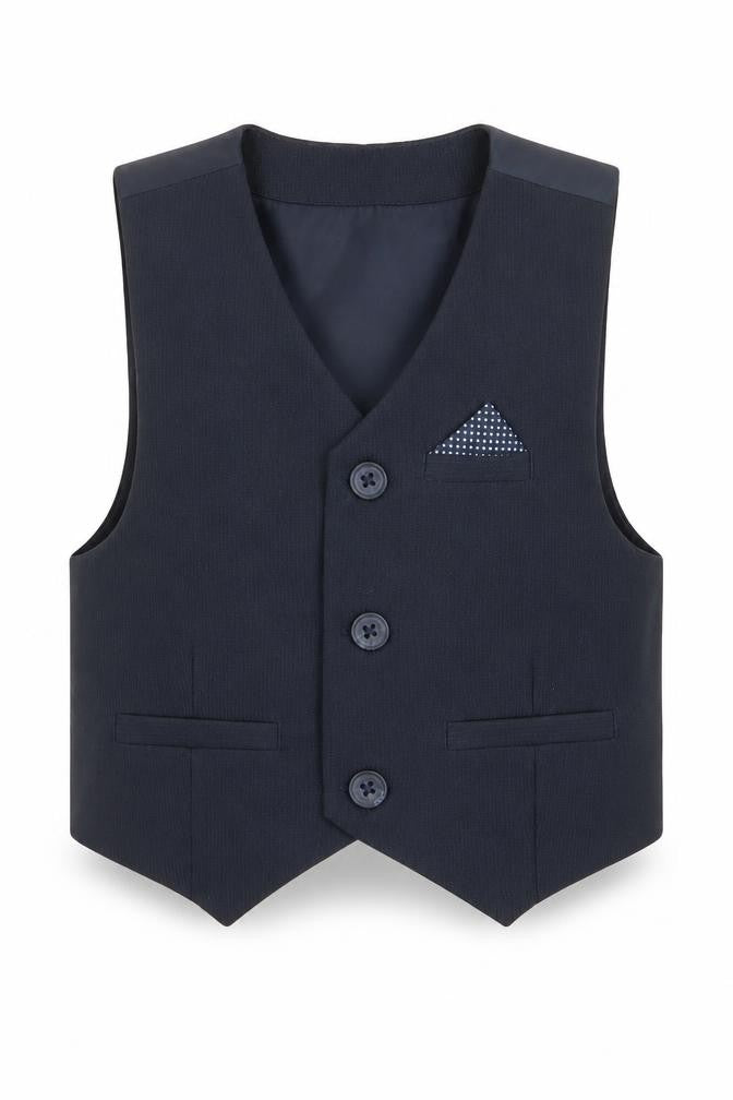 Urban Rascals Boys Grey   Gilet Waistcoat Size 3 Years   - Dress Waistcoat Blue with White polka dot faux hankerchief