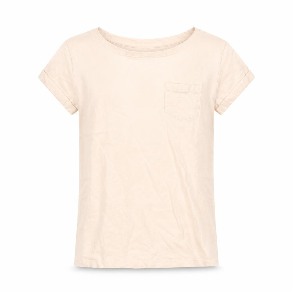 Front view of Next girls’ beige cotton basic t-shirt, size 8, years round neck