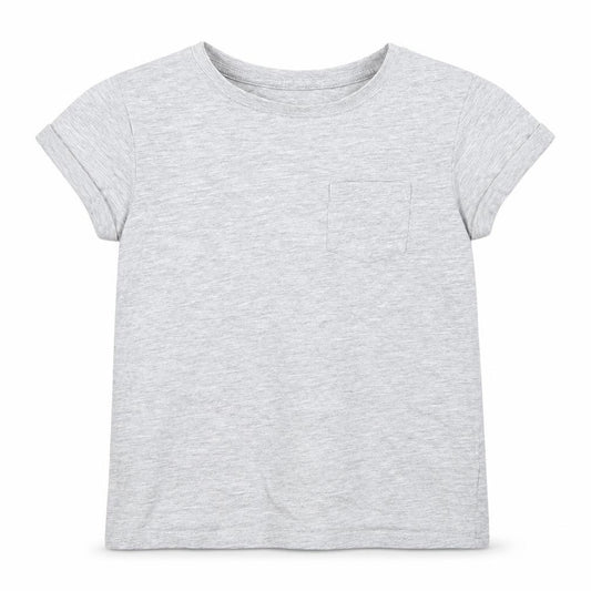 Front view of Next girls’ grey cotton basic t-shirt, size 8, years round neck