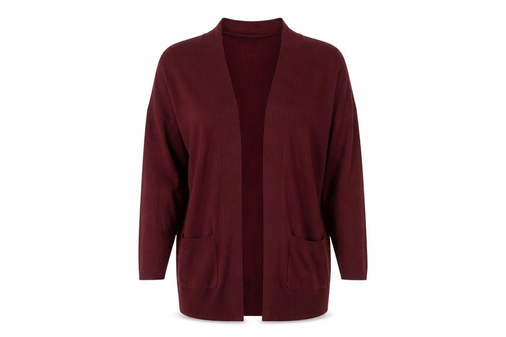 Front view of Atmosphere women’s red cardigan jumper, size UK 10