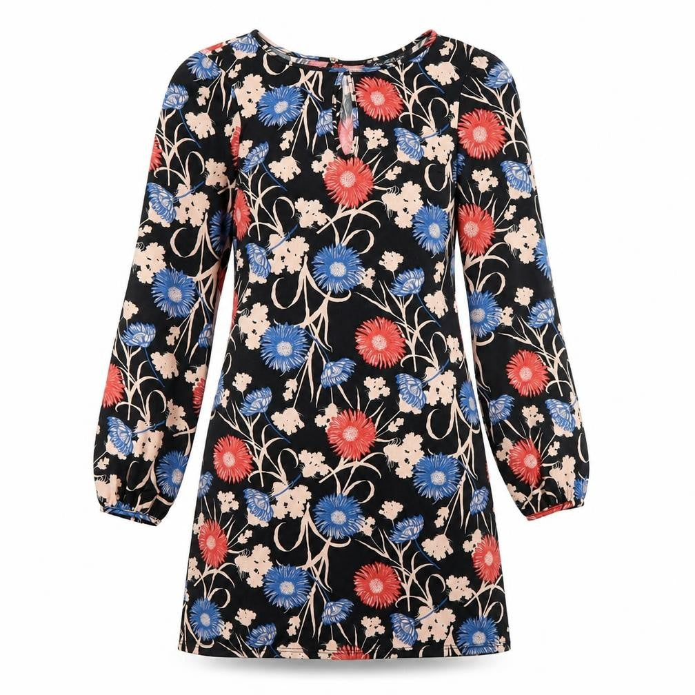 Miss Selfridge Womens Black Floral Polyester A-Line  Size 6 Scoop Neck