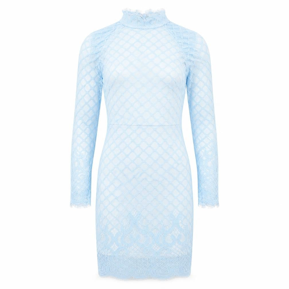 Preworn Womens Blue Argyle/Diamond Polyester Pencil Dress  Size M High Neck