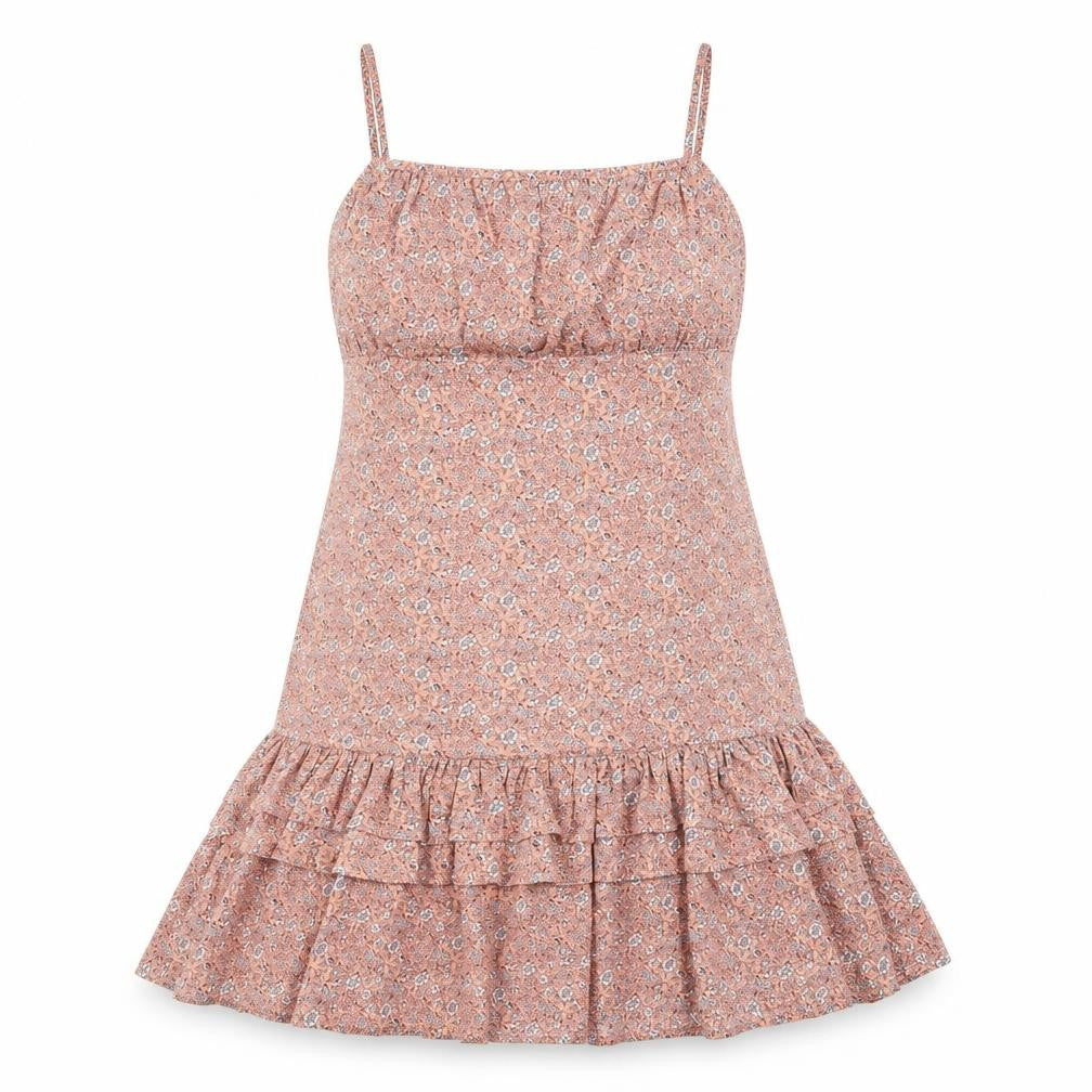 Front view of Boohoo women’s pink floral polyester a-line, size UK 12, square neck
