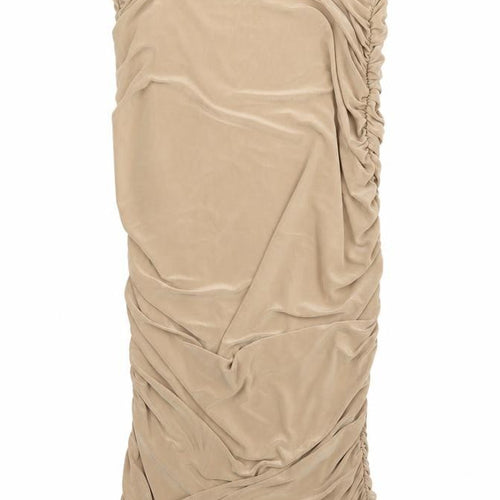 Boohoo Womens Beige  Polyester Pencil Dress  Size 10 Off the Shoulder