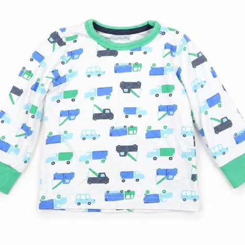 Mothercare Baby White Geometric Cotton  Pyjama Top Size 12-18 Months   - Cars and Trucks