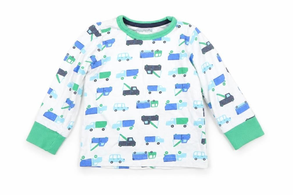 Mothercare Baby White Geometric Cotton  Pyjama Top Size 12-18 Months   - Cars and Trucks
