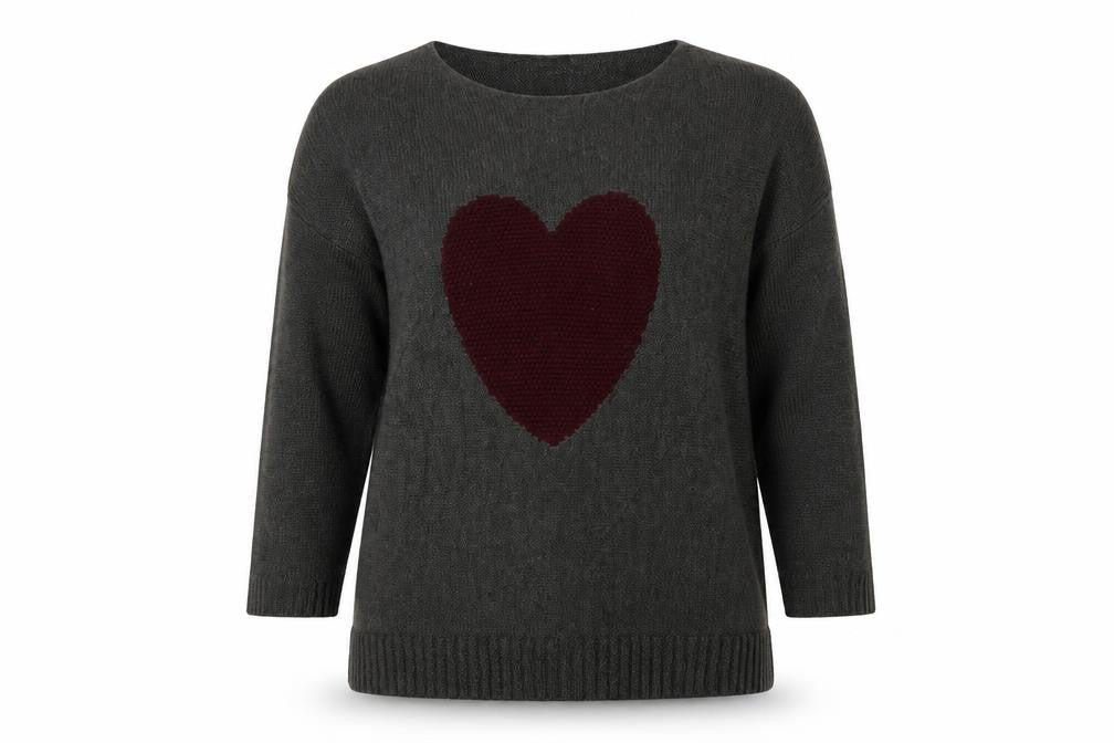 Front view of Amichi women’s grey round neck acrylic jumper, size XL