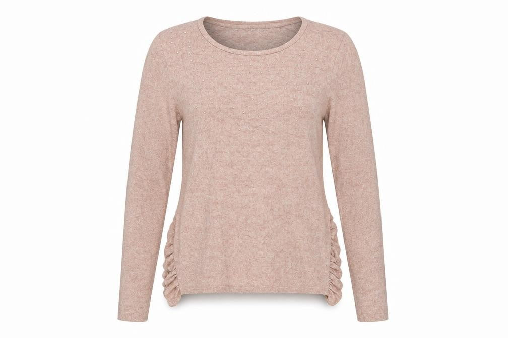 Front view of Next women’s pink crew neck viscose jumper, size UK 10