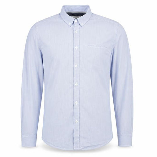 Burtons Menswear Mens Blue Striped Cotton  Button-Up Size M Collared  - Fine Blue Stripe Buttoned Collar