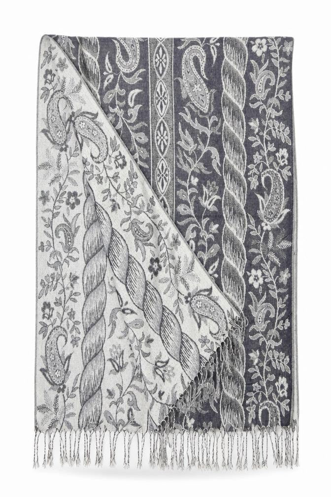 Preworn Womens Blue Floral   Shawl/Wrap    - Subtle shimmer effect Blue Ivory Gold