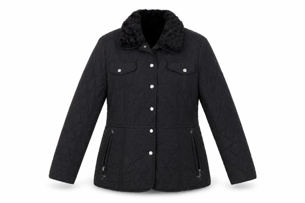 Front view of Weatherproof women’s black overcoat coat, size L