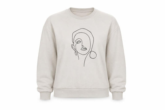 Front view of Primark women’s beige round neck polyester jumper, size UK 12