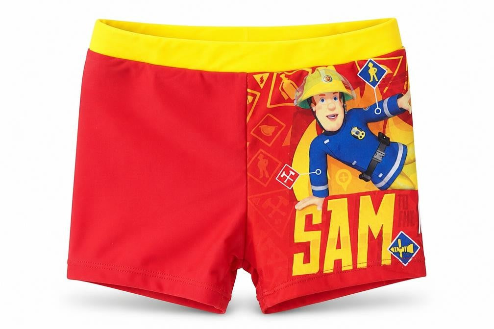 Front view of Fireman Sam boys’ multicoloured polyester sweat shorts, size 3-4, years regular