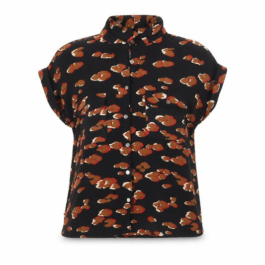 Front view of New Look women’s black geometric polyester basic button-up, size UK 6, collared