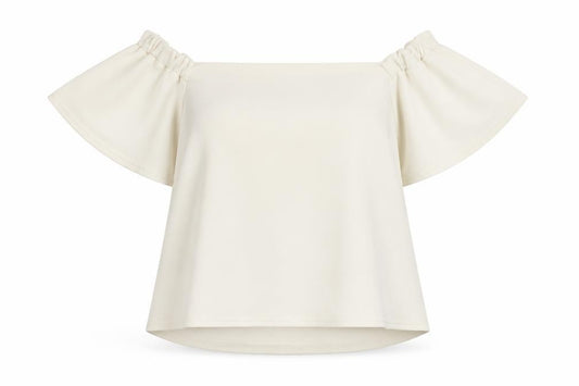 Front view of Boohoo women’s white polyester basic blouse, size UK 12, boat neck