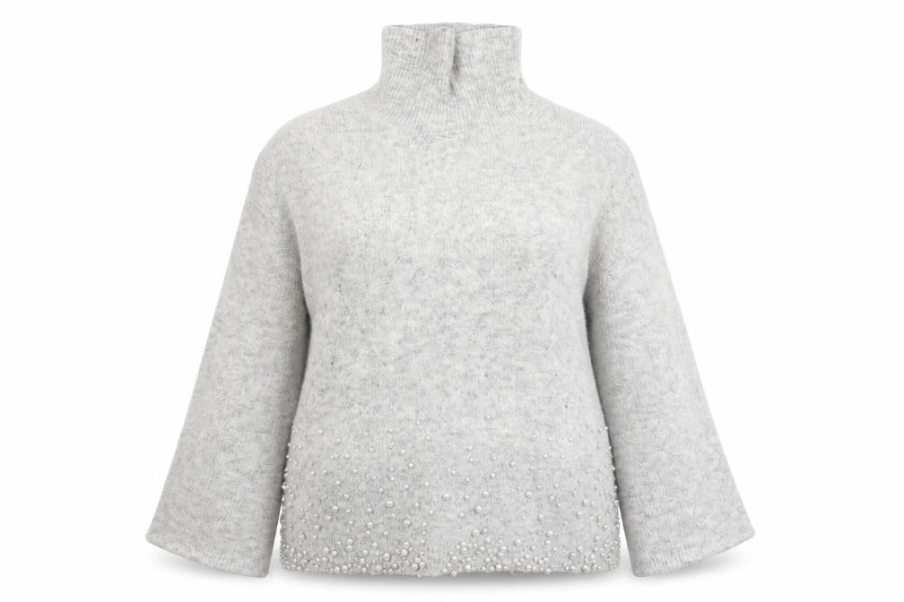Front view of Next women’s grey roll neck acrylic jumper, size UK 16