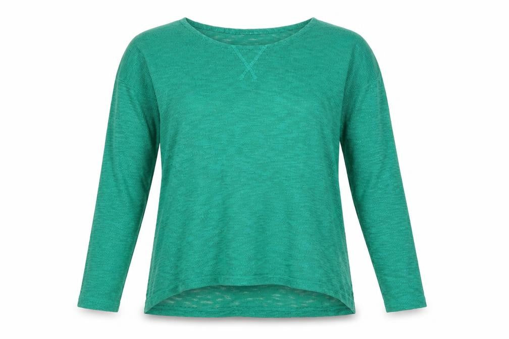 Front view of Atmosphere women’s green boat neck polyester jumper, size UK 16