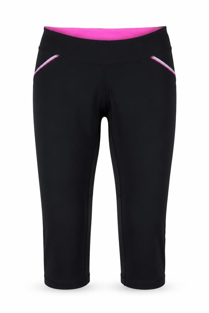 Front view of Ki women’s black polyester compression shorts, size M, 20-inch leg regular