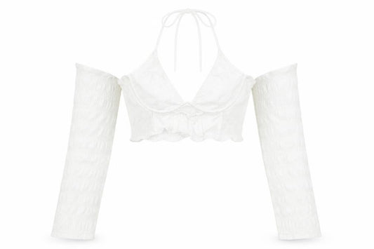 Front view of PRETTYLITTLETHING women’s white polyester basic t-shirt, size UK 6, v-neck