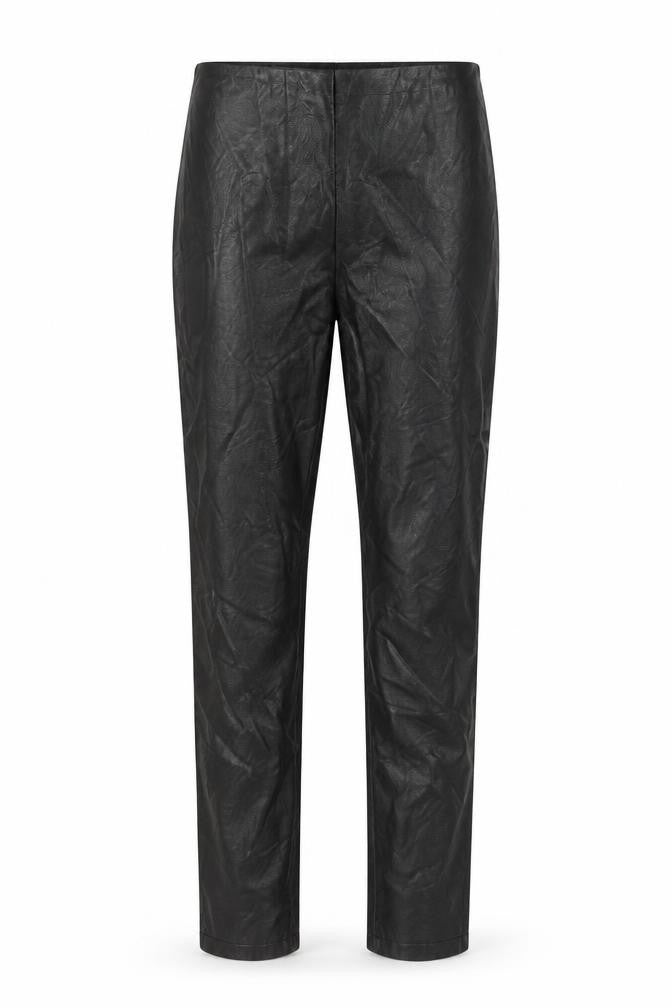 Front view of Luxe women’s black polyester trousers, size M, 28-inch leg regular