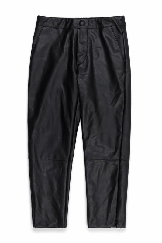 Front view of Zara boys’ black polyurethane capri trousers, size 8, years regular