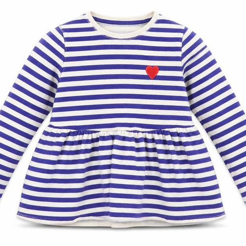 Marks and Spencer Girls Blue Round Neck Striped Cotton Pullover Jumper Size 9-10 Years