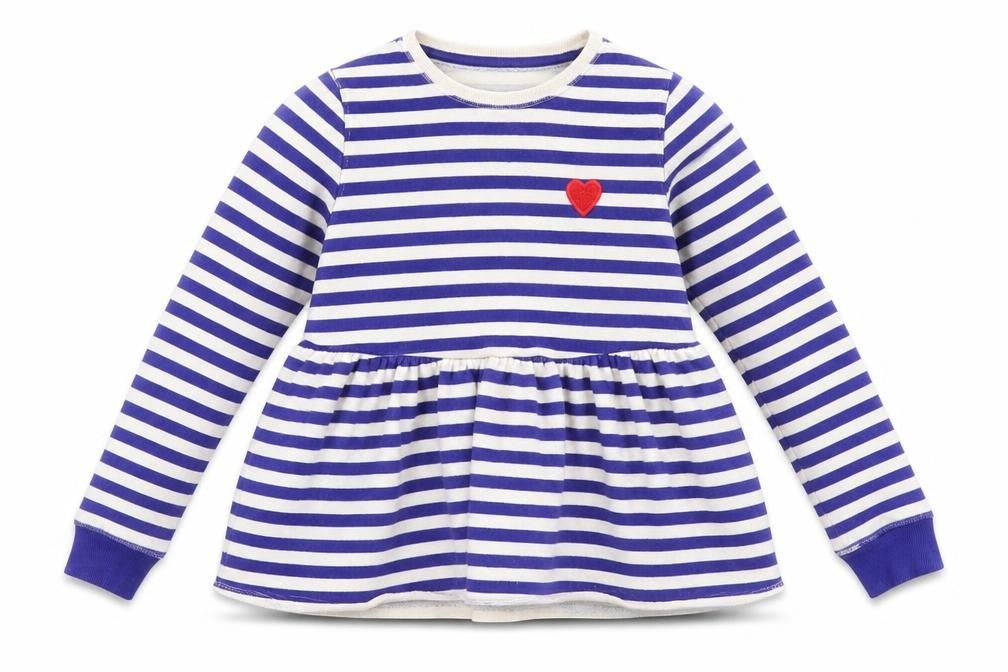 Marks and Spencer Girls Blue Round Neck Striped Cotton Pullover Jumper Size 9-10 Years