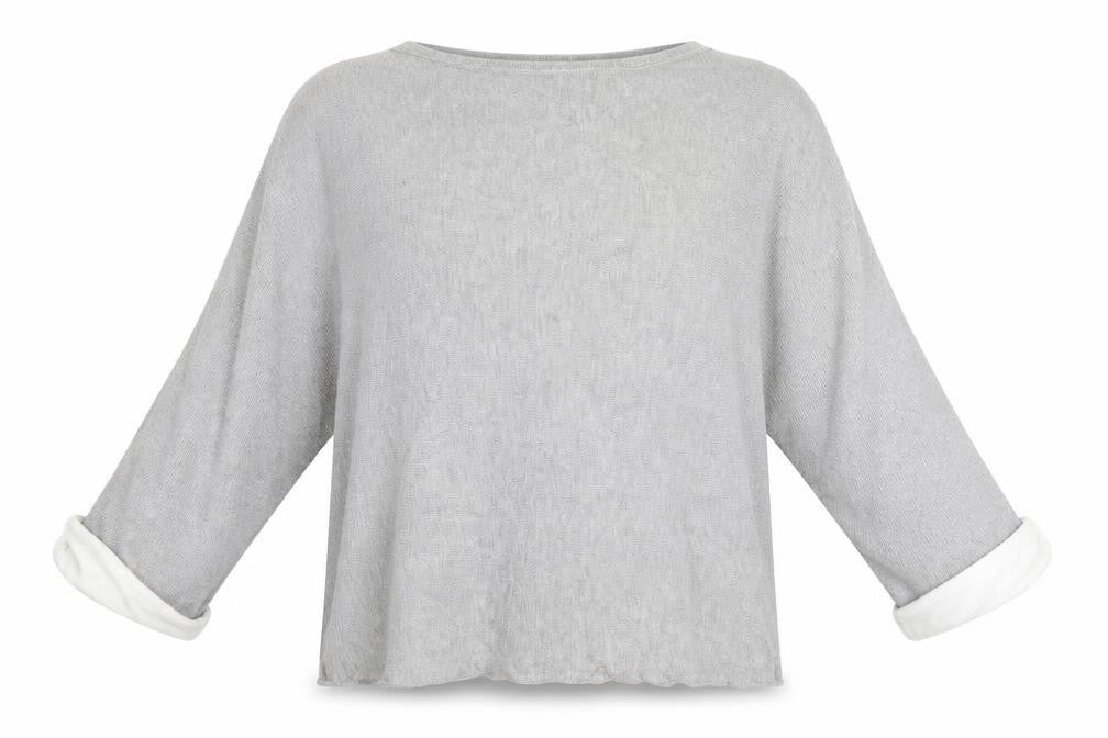 Front view of Cotton Traders women’s grey round neck viscose jumper, size UK 16