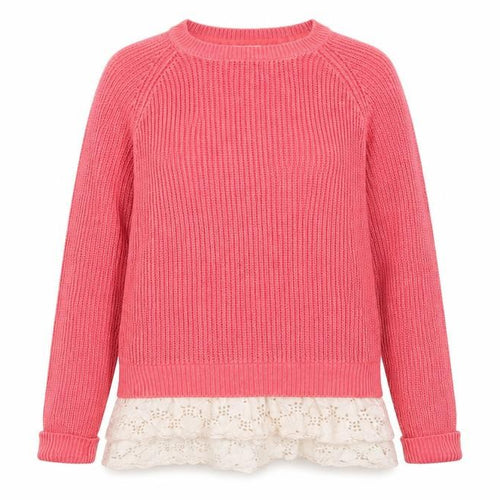 Papaya Womens Orange Round Neck  Acrylic Pullover Jumper Size L   - Lace Hem